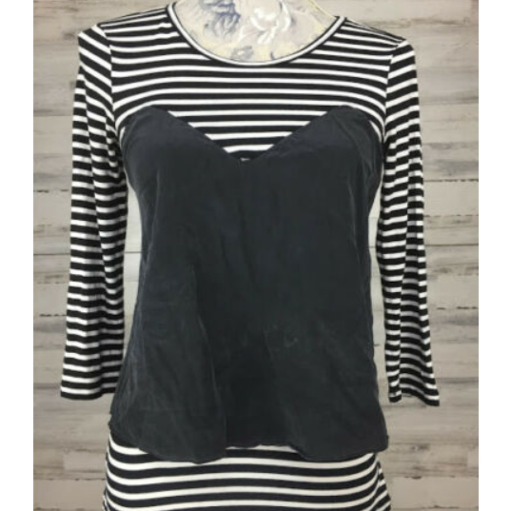 BCBG Maxaria Striped Sweetheart Top Small Black